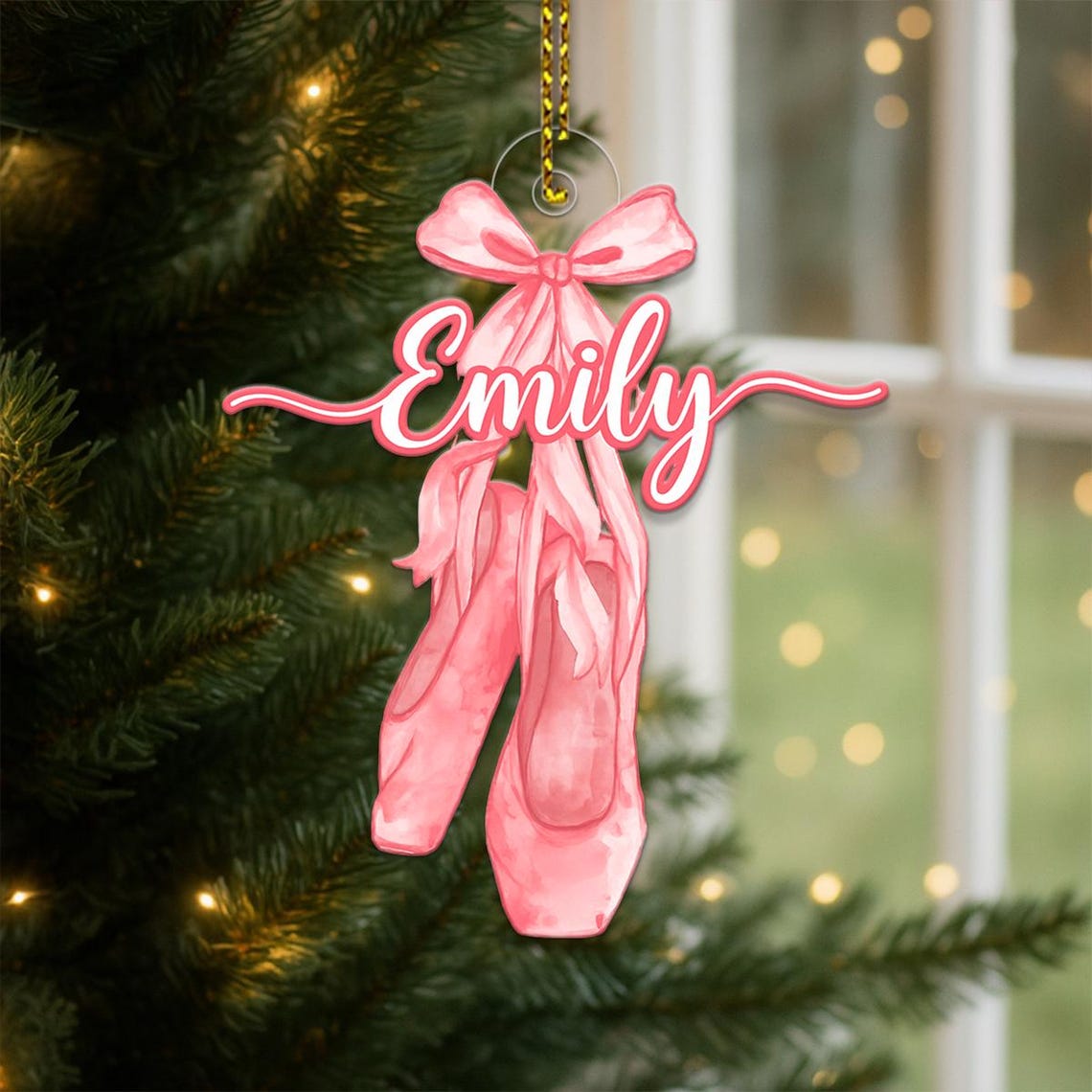 Personalized Pink Ballet Shoes Name Ornament Christmas Art Poster