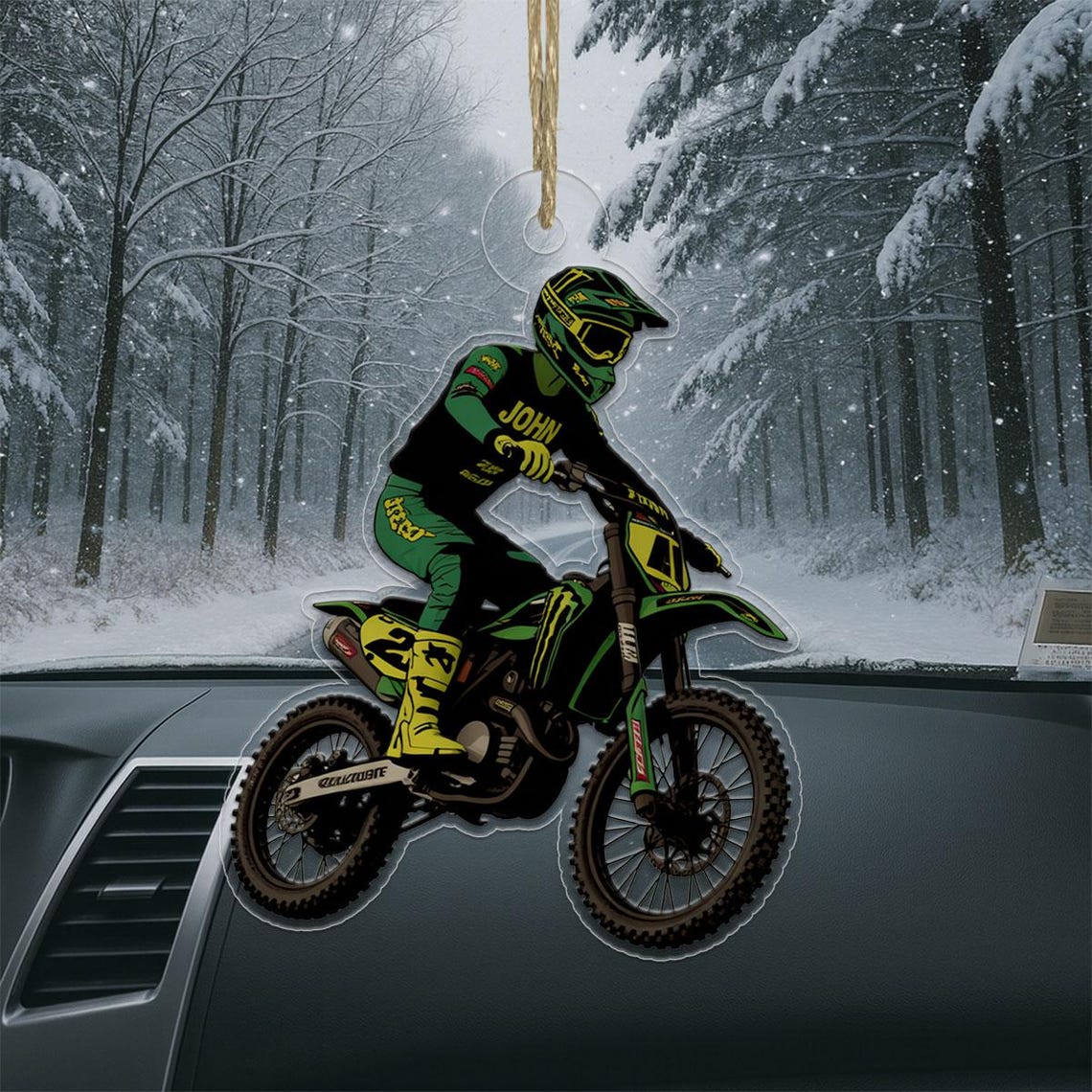 Personalized Motocross Rider Name John Car Charm Ornament Poster