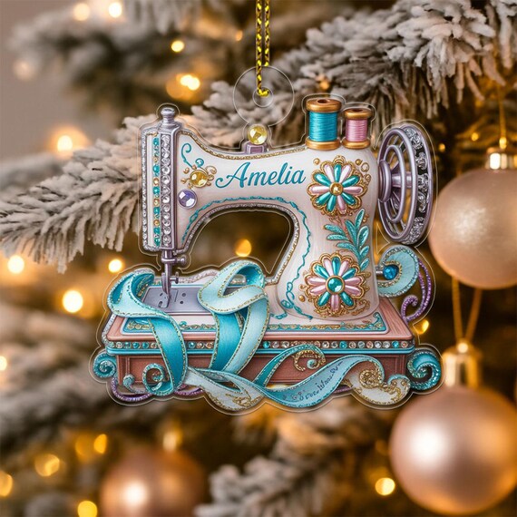 Personalized Amelia Sewing Machine Pink Floral Ornament Gift Poster