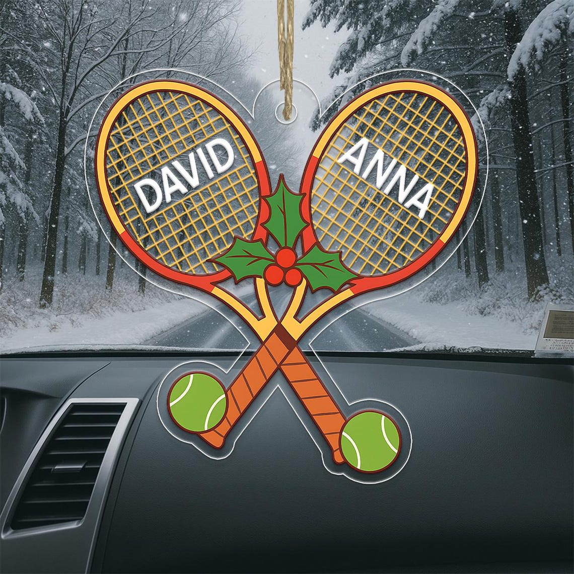 Personalized David Anna Tennis Rackets Christmas Ornament Poster