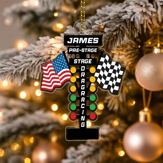 Personalized Drag Racing Christmas Ornament JAMES Starting Tree Print Gift