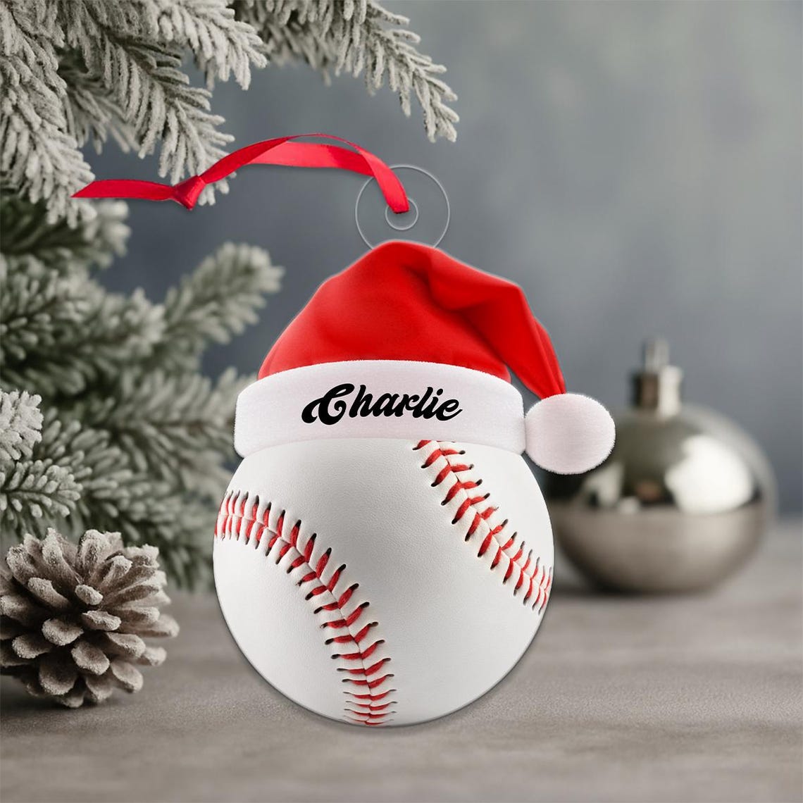 Personalized Baseball Santa Hat Christmas Ornament Gift Art Print