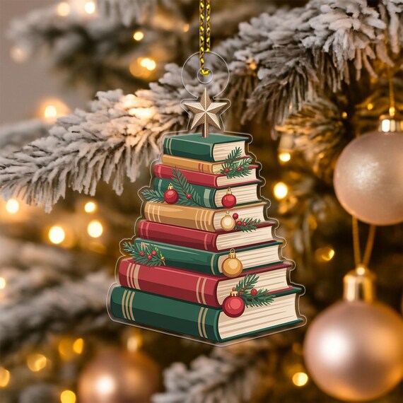 Book Stack Christmas Tree Ornament Gift For Book Lovers Poster