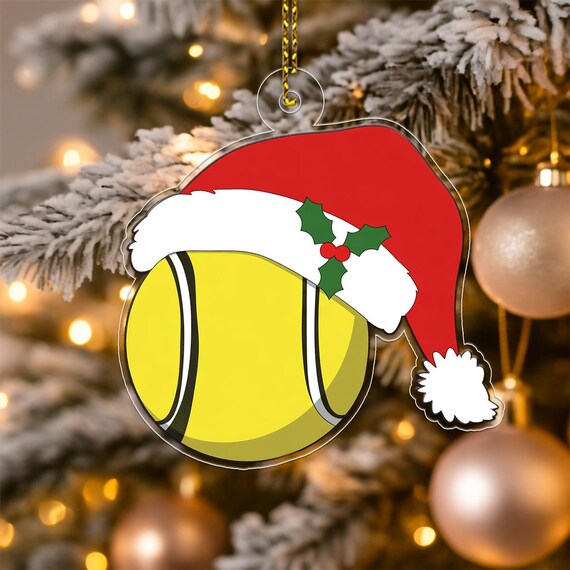 Tennis Ball Santa Hat Christmas Acrylic Sports Ornament Poster
