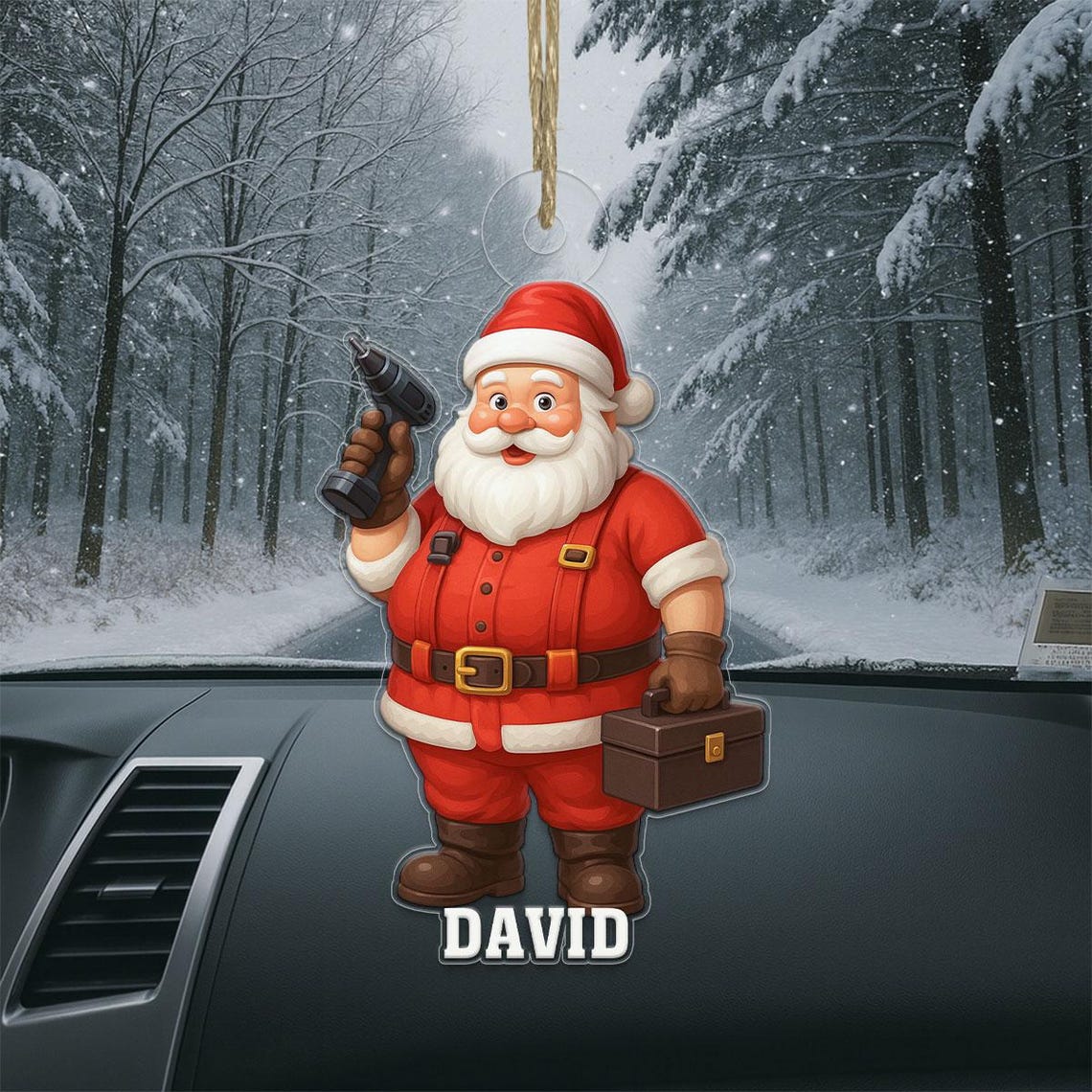 Custom Name Mechanic Santa Claus Acrylic Christmas Ornament Poster
