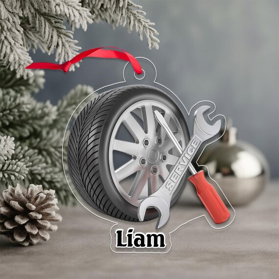 Personalized Liam Mechanic Tire Wrench Screwdriver Ornament Poster