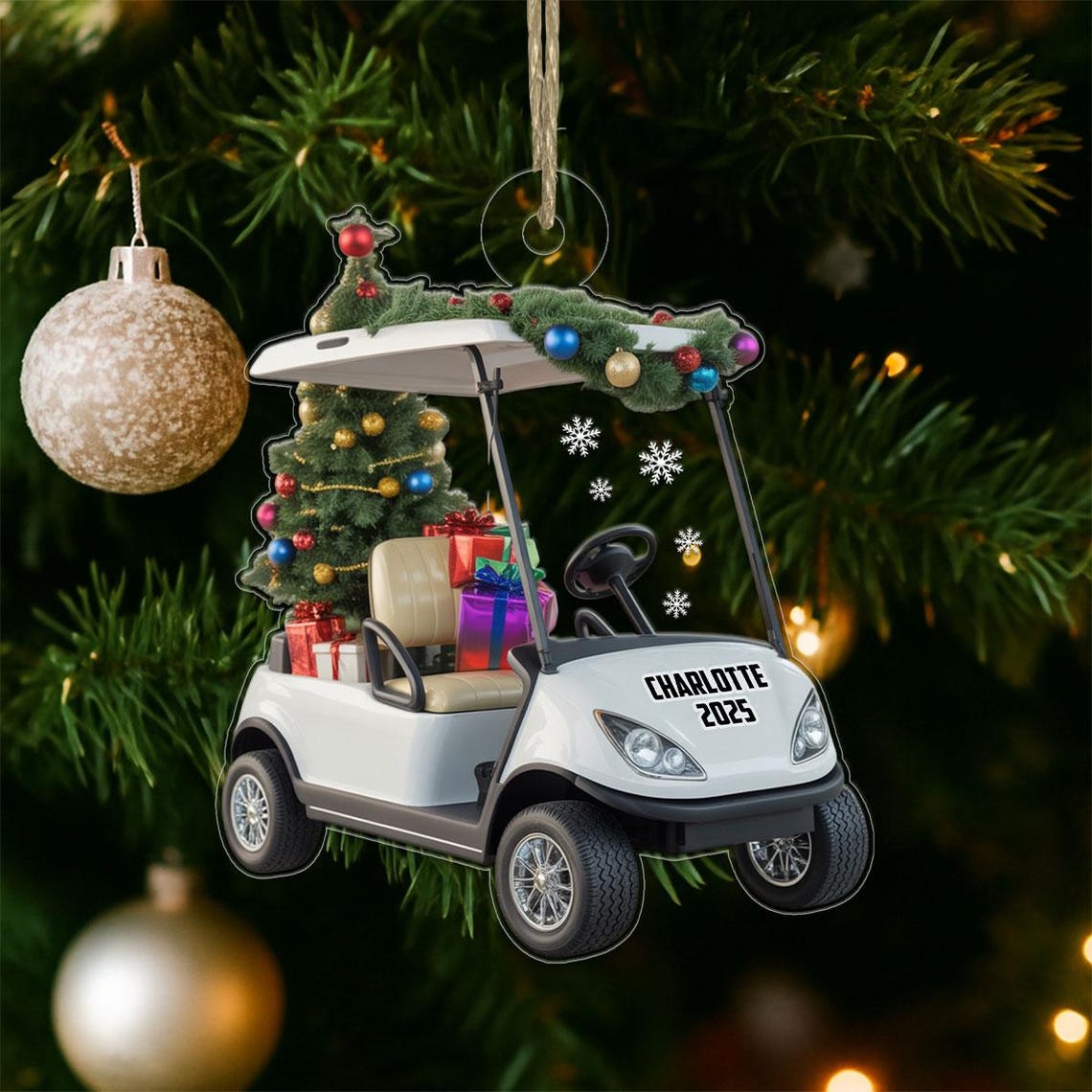 Personalized Charlotte 2025 Golf Cart Christmas Ornament Poster