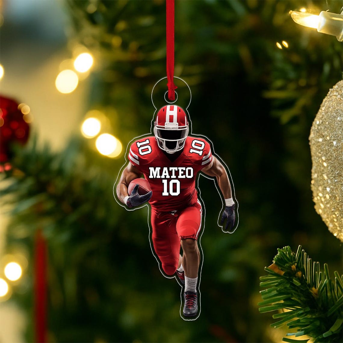 Personalized Football Player Christmas Ornament With Name Gift Print