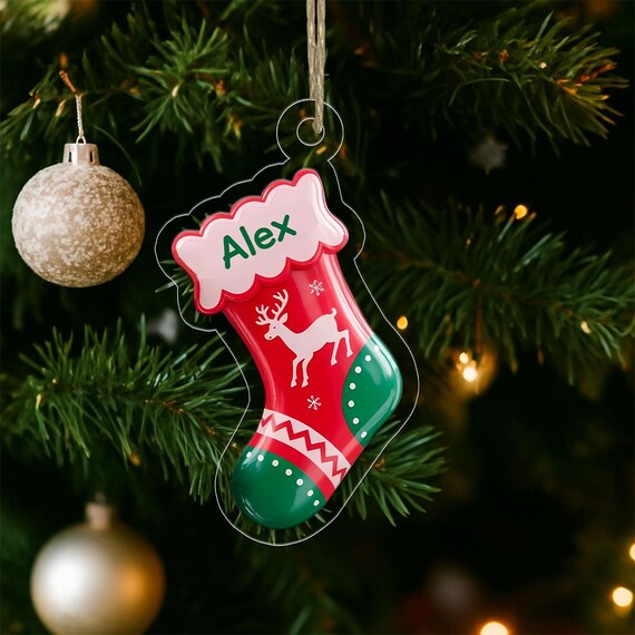 Personalized Alex Reindeer Christmas Stocking Ornament Art Print