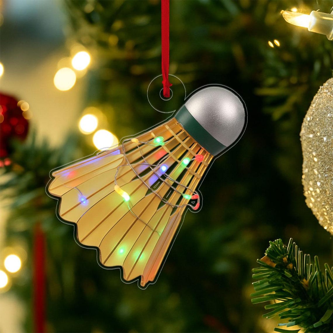 Badminton Shuttlecock Fairy Lights Christmas Acrylic Ornament Poster