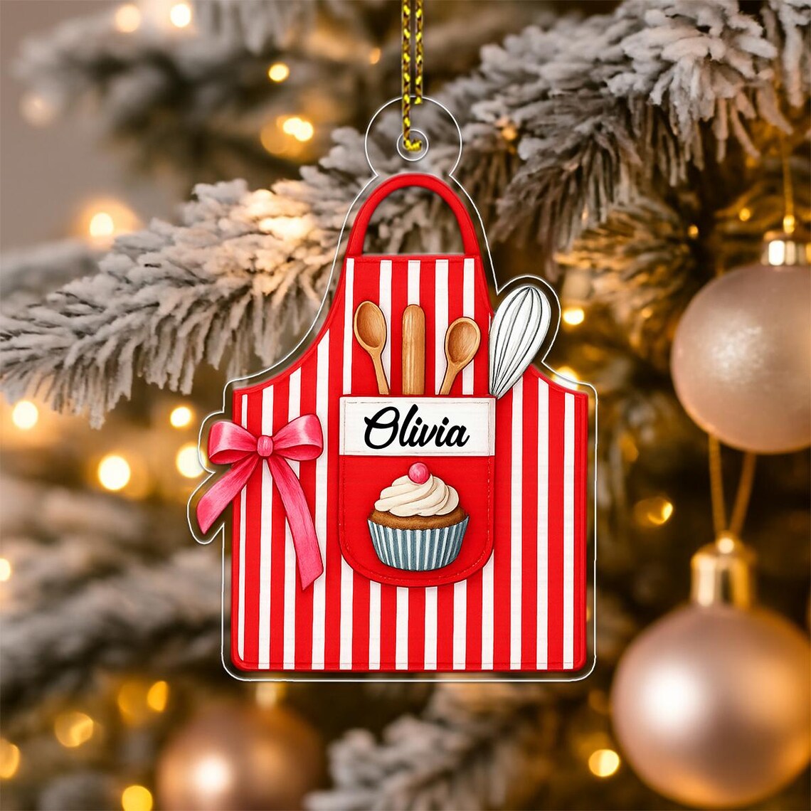 Personalized Baker Apron Christmas Ornament Custom Name Cupcake Wall Art