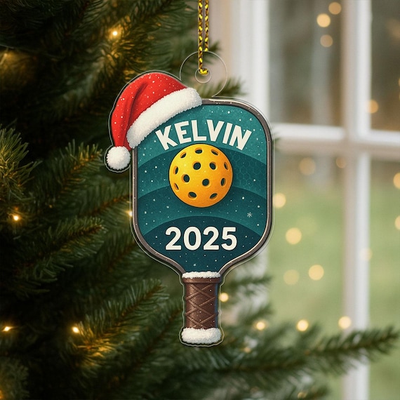 Personalized Pickleball Paddle 2025 Name Santa Hat Christmas Print