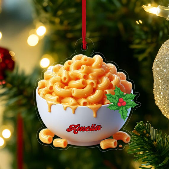 Custom Name Mac And Cheese Ornament Personalized Baked Macaroni Christmas Decoration Funny Food Lover Gift