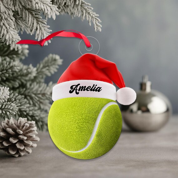 Personalized Tennis Ball Santa Hat Christmas Ornament Gift Art Print
