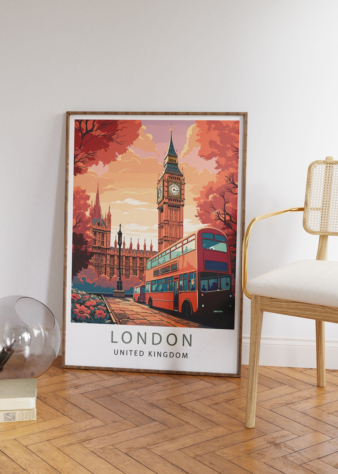 London Red Double Decker Bus and Big Ben Sunset Travel Poster - Image 2