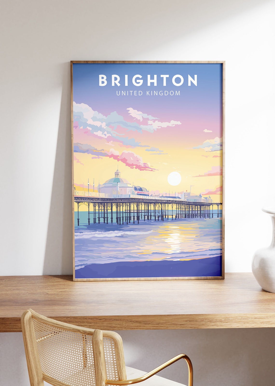 Brighton United Kingdom Palace Pier Sunset Cheerful Travel Poster - Image 3