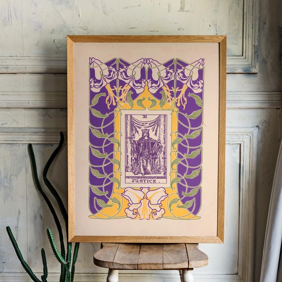 Justice Card Floral Nouveau Vintage Tarot Art Print