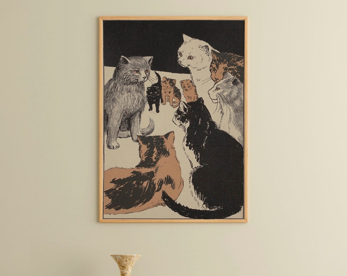 Art Nouveau Cat Portrait Art Print, Vintage Style