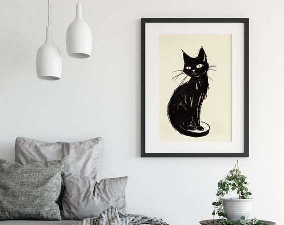 Black Japanese Cat - Illustration Print