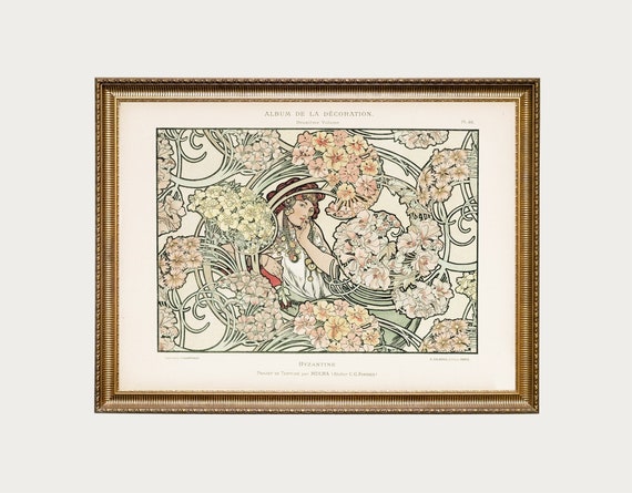 Mucha-Inspired Art Nouveau Floral Art Print, Paris Vintage