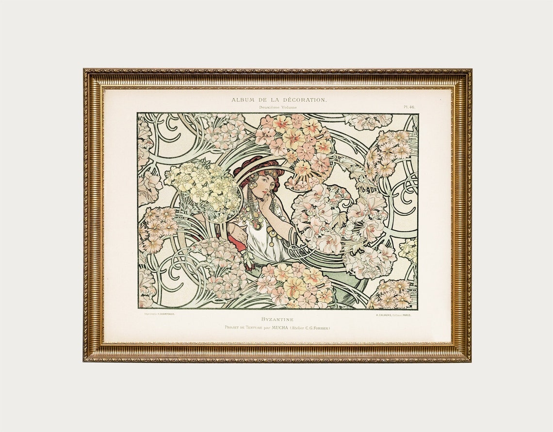 Mucha-Inspired Art Nouveau Floral Art Print, Paris Vintage