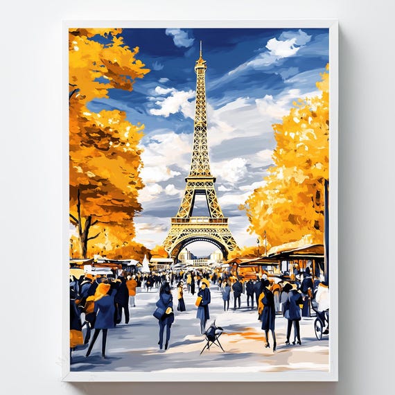 Eiffel Tower Autumn Oil Painting Print Parisian Scene