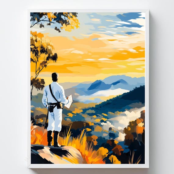 Jungle Explorer Art Print Misty Mountain Valley Landscape