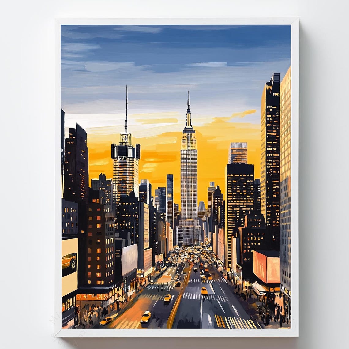 New York City Skyline Sunset Art Print Textured Manhattan Cityscape