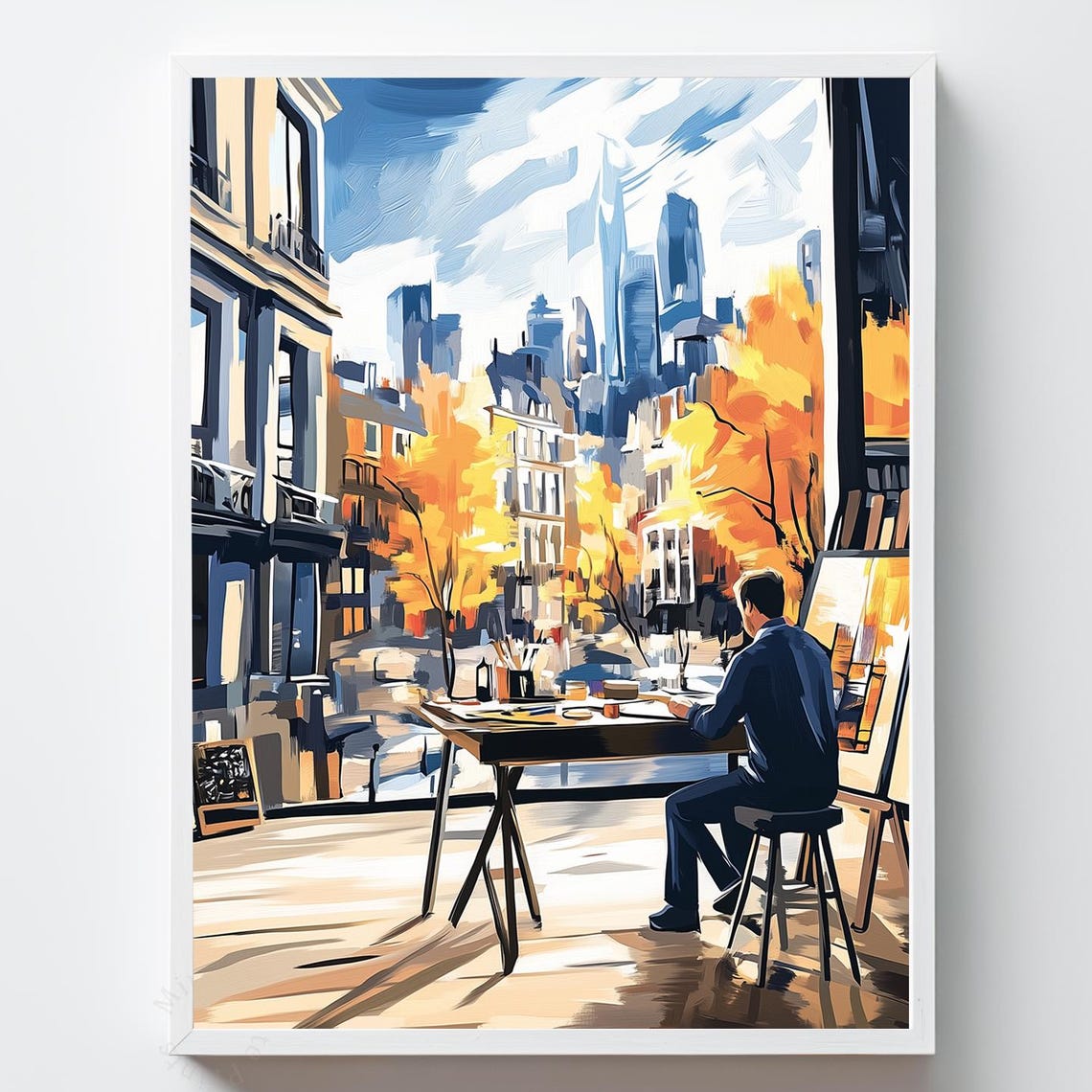Artist Painting Studio Autumn Cityscape Window Impressionist Print