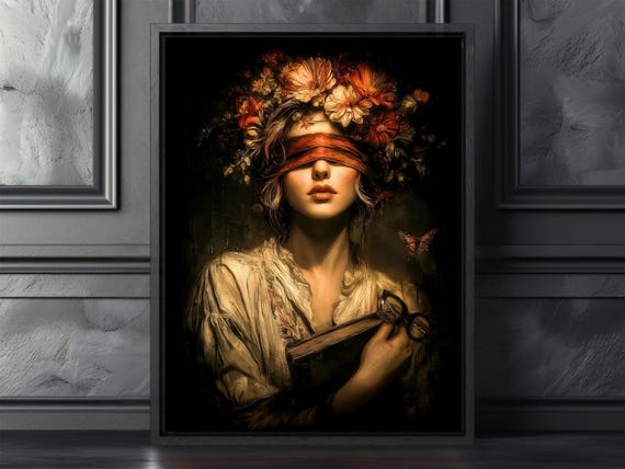 Dark Academia Woman Canvas Print Gothic Floral Portrait Wall Art