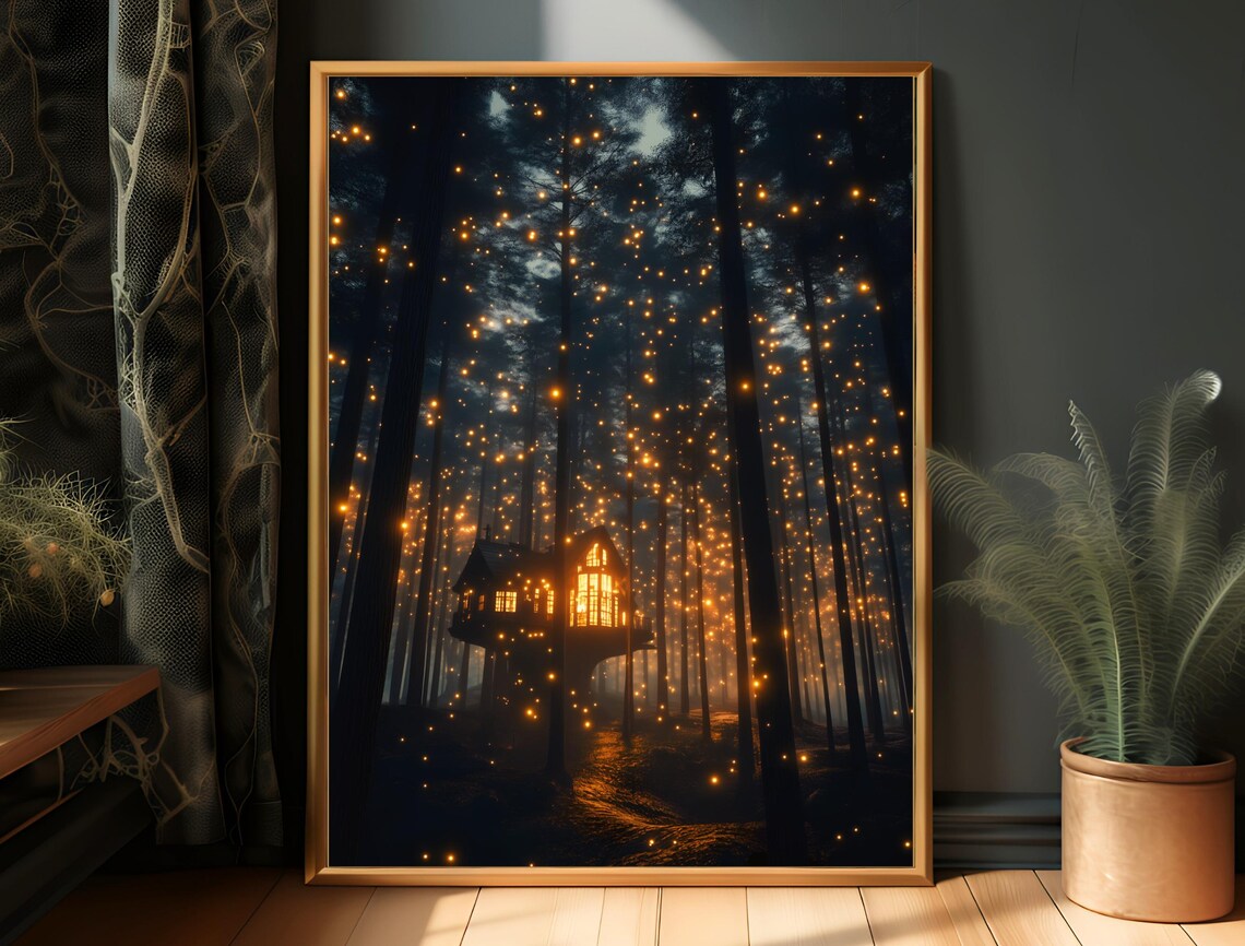 Dark Forest Mystical Nature Art Print, Cabin Decor