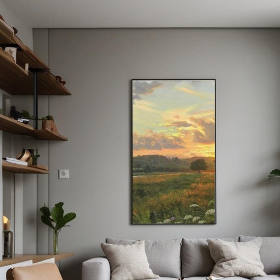 Golden Sunset Countryside Landscape Painting
