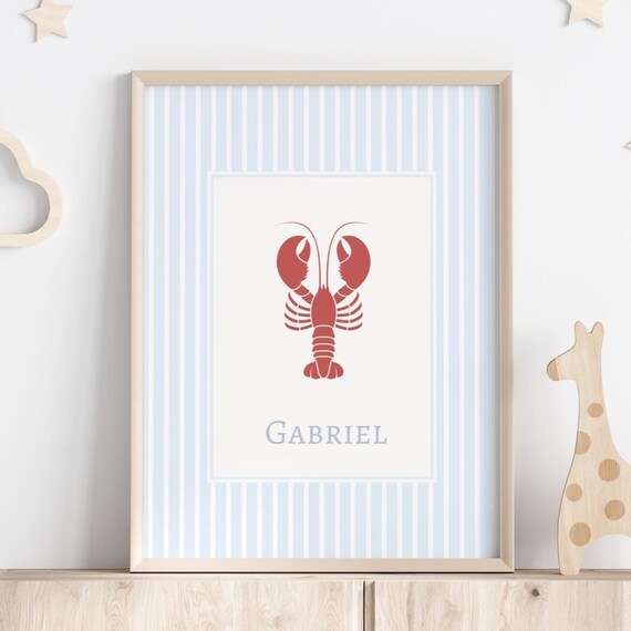 Personalized Red Lobster Nursery Name Baby Boys Decor Poster
