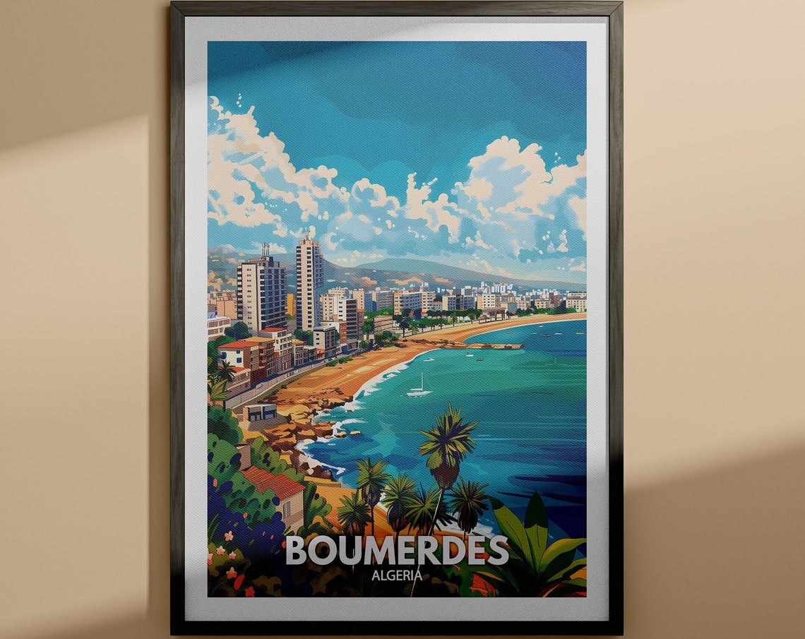 Boumerdes Algeria Coastal City With Sandy Beach Palms Poster