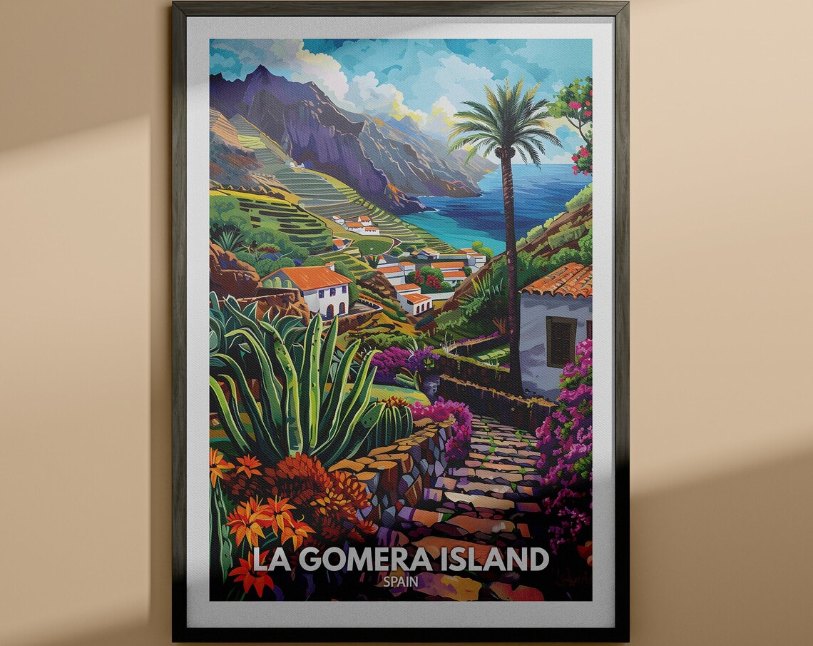 La Gomera Island Spain Mountain Village Terraces Vintage Travel Poster