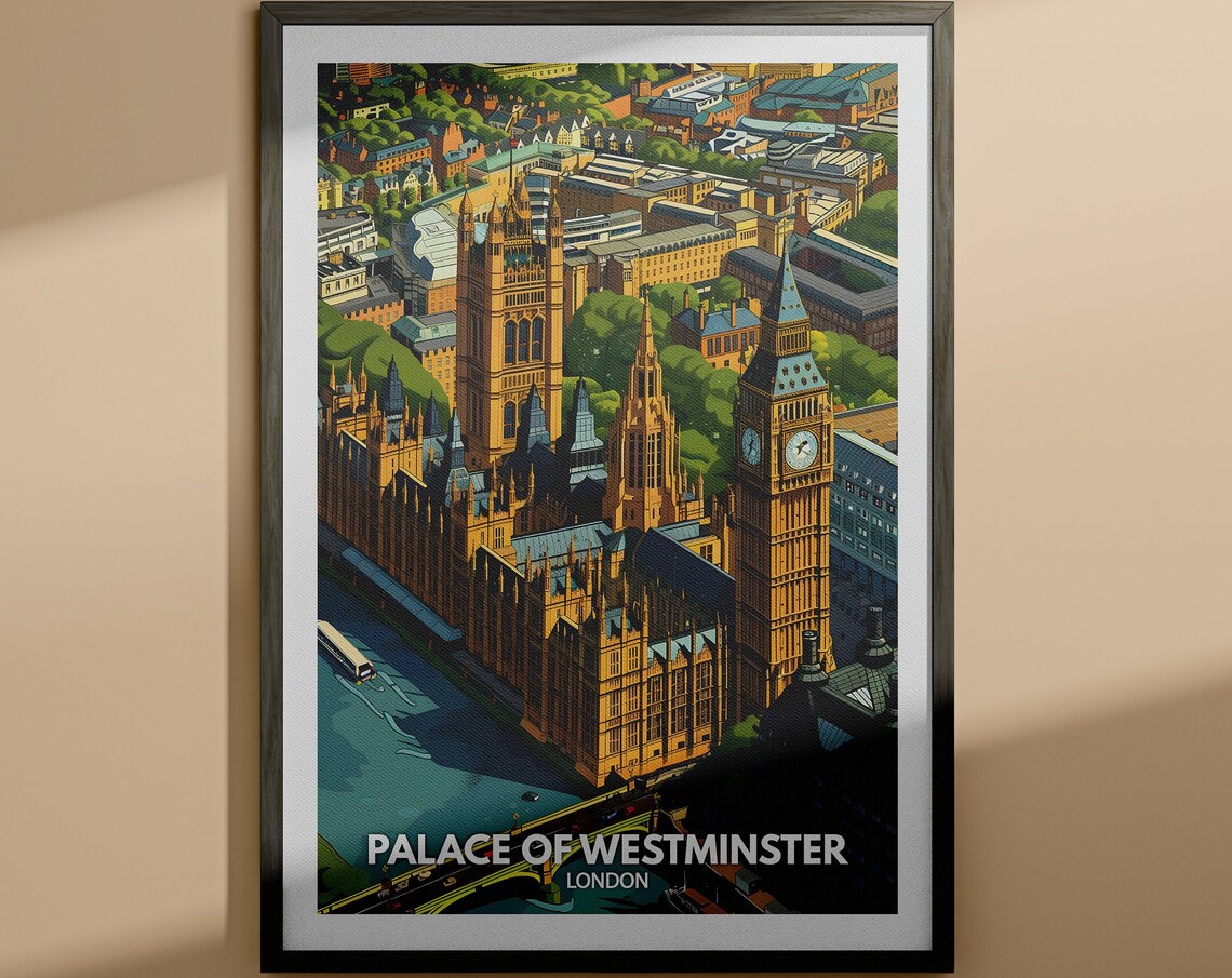 Palace of Westminster London Big Ben Aerial View Travel Poster
