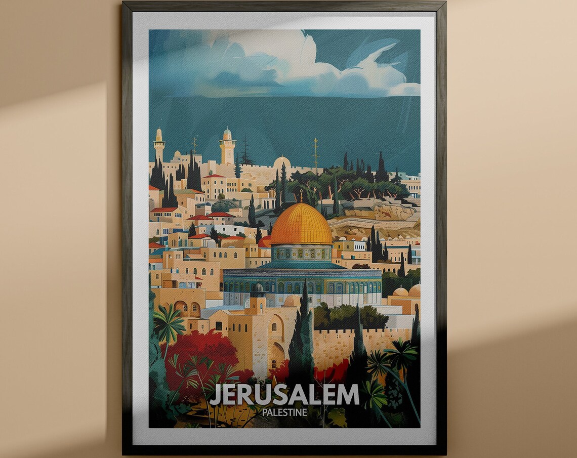 Jerusalem Palestine Vintage Travel Poster Dome Of The Rock Old City
