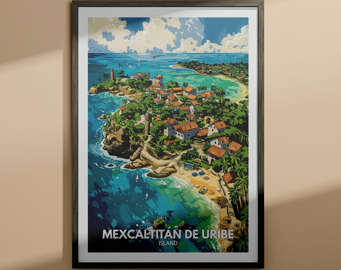 Mexcaltitan De Uribe Island Aerial Harbor Vintage Travel Poster
