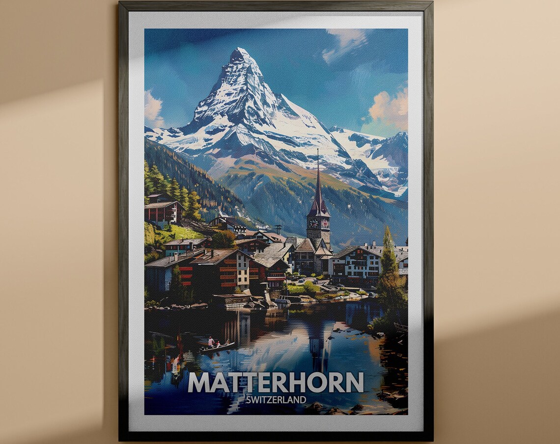 Matterhorn Switzerland Zermatt Village Alpine Peak Travel Poster