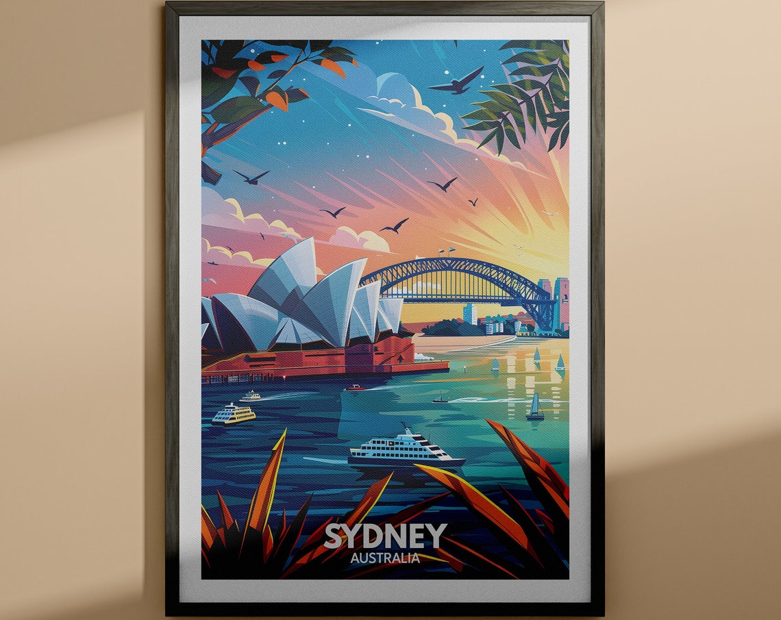 Sydney Australia Sunset Opera House Harbour Bridge View Poster
