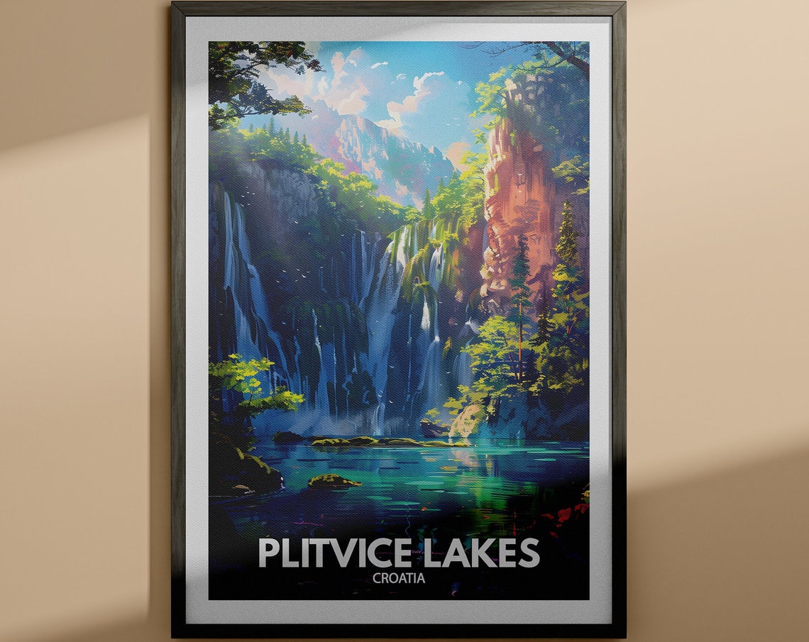 Plitvice Lakes Croatia National Park Waterfall Gorge Travel Poster