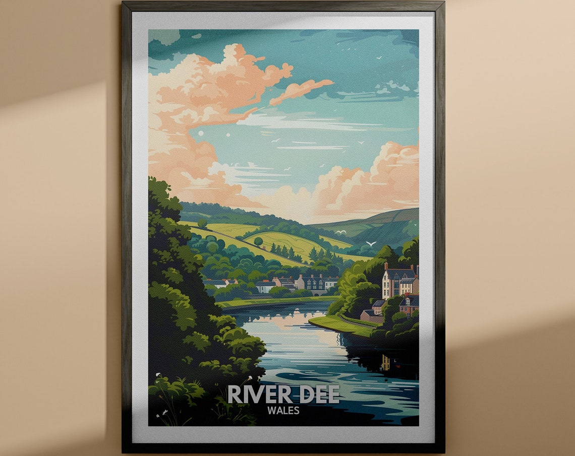 River Dee Wales Rolling Green Valley Riverside Village Travel Poster