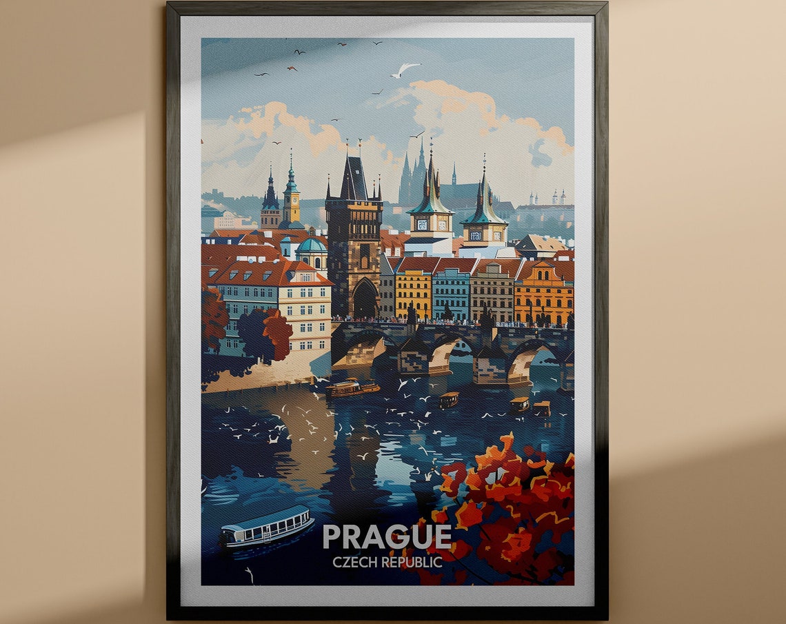 Prague Czech Republic Charles Bridge Old Town Skyline Travel Poster