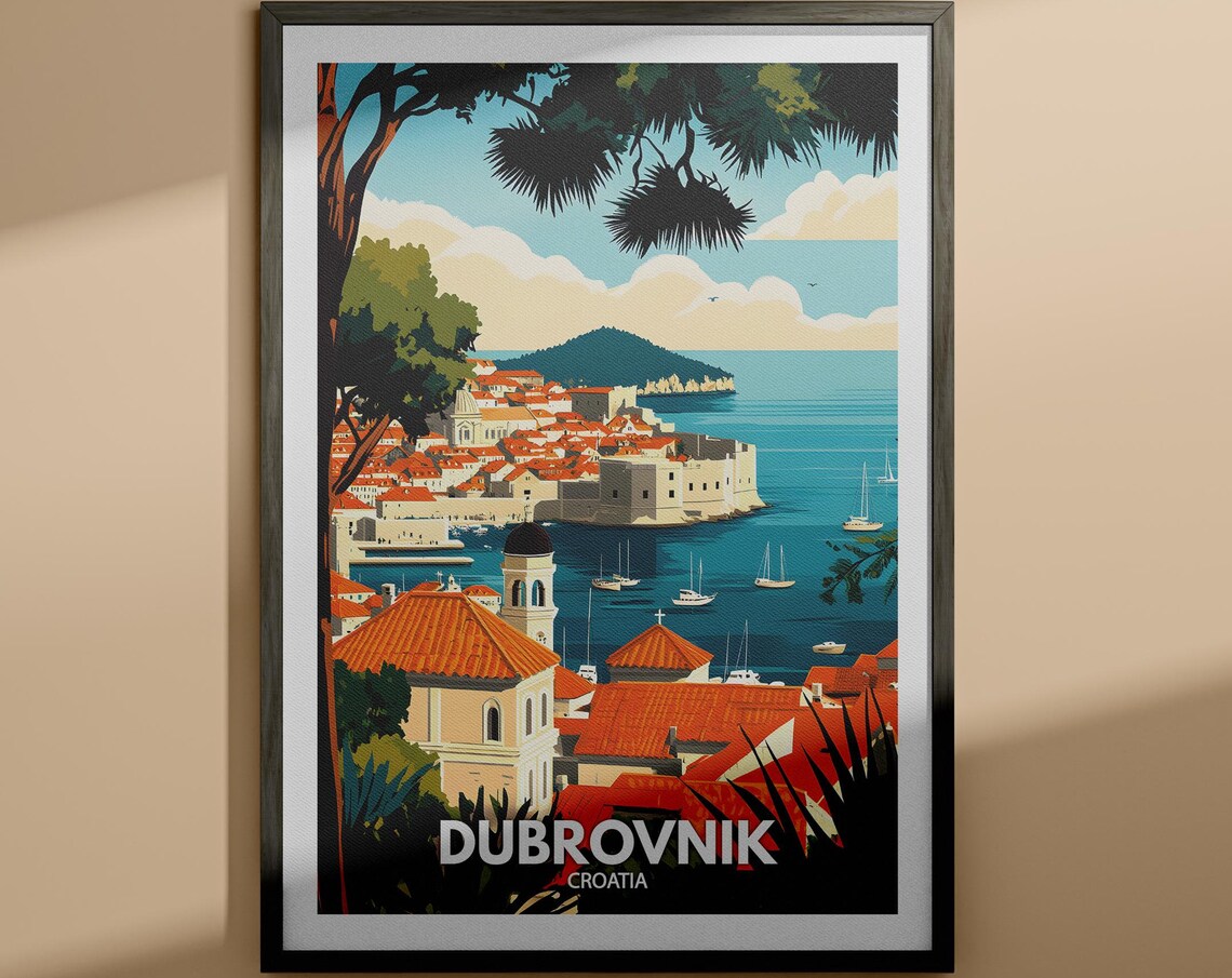 Dubrovnik Croatia Old Town Walls Lokrum Island Sailboats Travel Poster