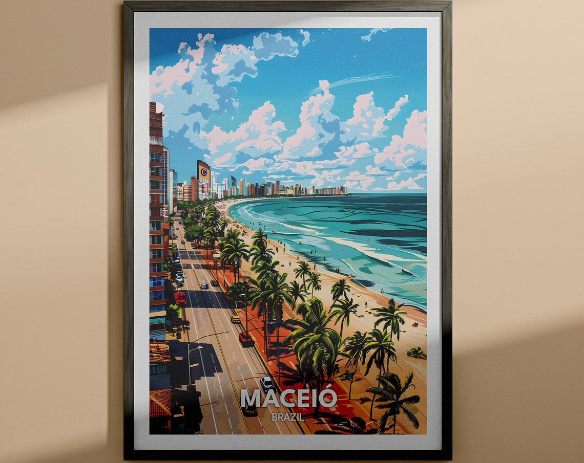 Maceio Brazil Beach Promenade City Skyline Travel Art Poster