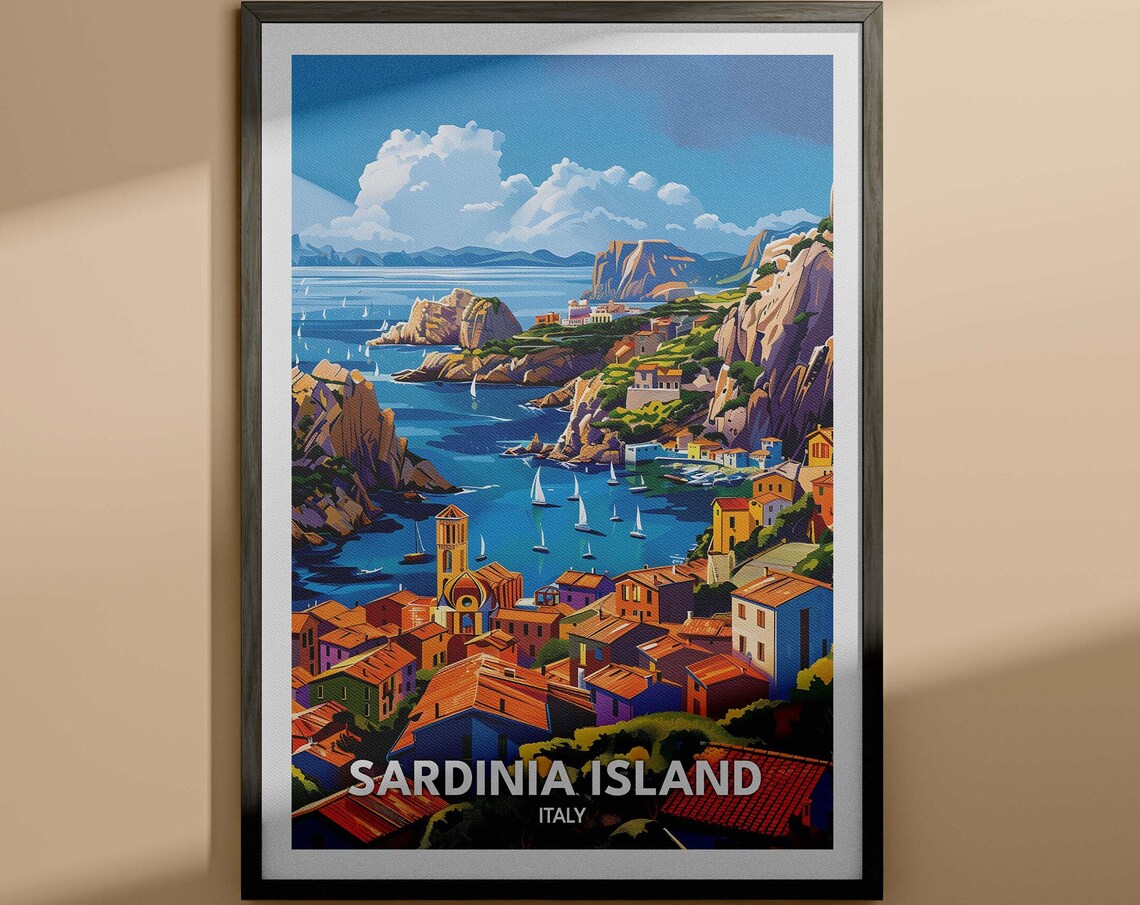 Sardinia Island Italy Colorful Seaside Harbor Village Poster