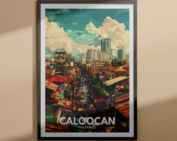 Caloocan Philippines Anime Style Rooftop Street Scene Poster