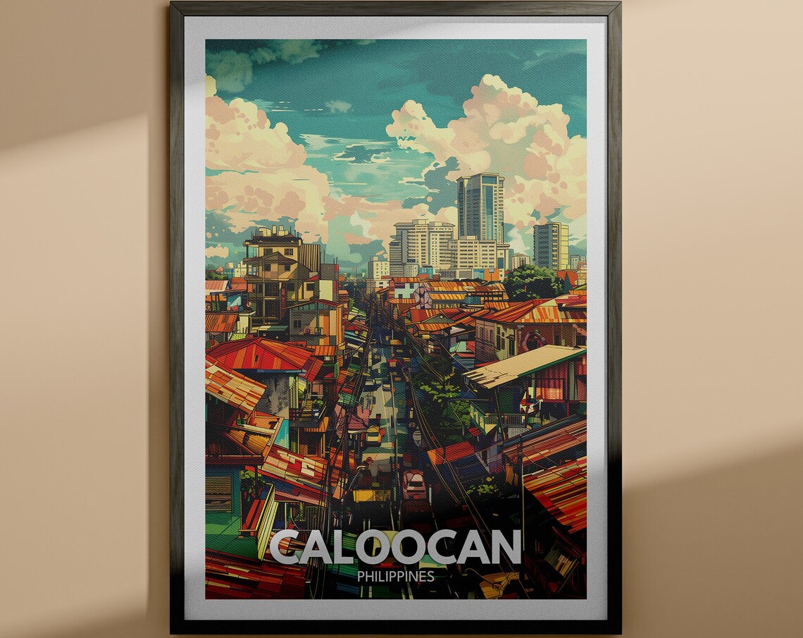 Caloocan Philippines Anime Style Rooftop Street Scene Poster