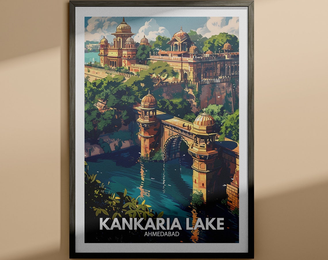 Kankaria Lake Print Kankaria Lake Travel Poster Ahmedabad Wall Art Print Ahmedabad Home Decor Travel Wall Decor Unique City Poster