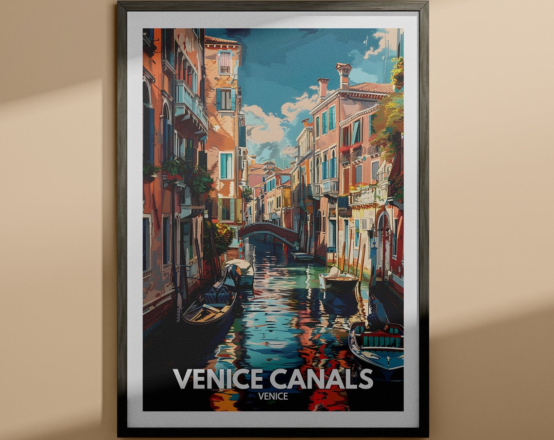 Venice Canals Venice Italy Gondola Waterfront Vintage Travel Poster